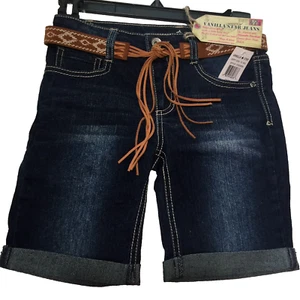 Vanilla Star Girls Denim Shorts Size 10 Jean Bermuda Faux Leather Belt W26 - Picture 1 of 6