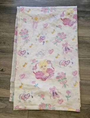 Vintage 1995 Barbie Twin Size Flat Sheet Pink Roses Ballerina Heart Bibb Company - Image 1 of 3