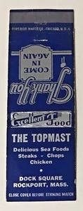 The Topmast Dock Square Seafood Rockport Massachusetts Vintage Matchbook Cover - Picture 1 of 3