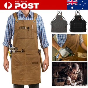 Unisex Waxed Canvas Tool Work Shop Apron Heavy Duty Woodworking Chef Workshop AU - Picture 1 of 27