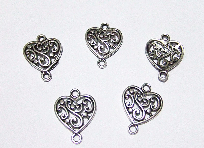 5pz connettori cuore in metallo colore argento tibetano 19x14mm nickel free - Immagine 1 di 1