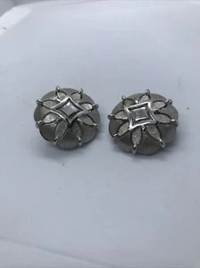 Vintage Signed CROWN TRIFARI Rhinestone Clip-on EARRINGS Silver Tone Free Ship - Picture 1 of 3