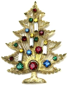 VINTAGE SIGNIERTE/MARKIERTE BROOKS STRASS HARFE WEIHNACHTSKERZE BAUM SCHMUCK ANSTECKNADEL! - Bild 1 von 4