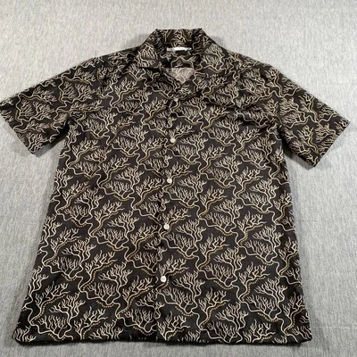Zara Shirt Mens Small Black Tan Regular Fit Abstract Coral Print Short Sleeve - Image 1 of 4