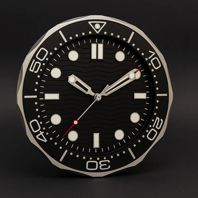 Reloj de pared impreso en 3D inspirado en buceadores de lujo - Diseño de esfera náutica ondulada Foto 1 de 3
