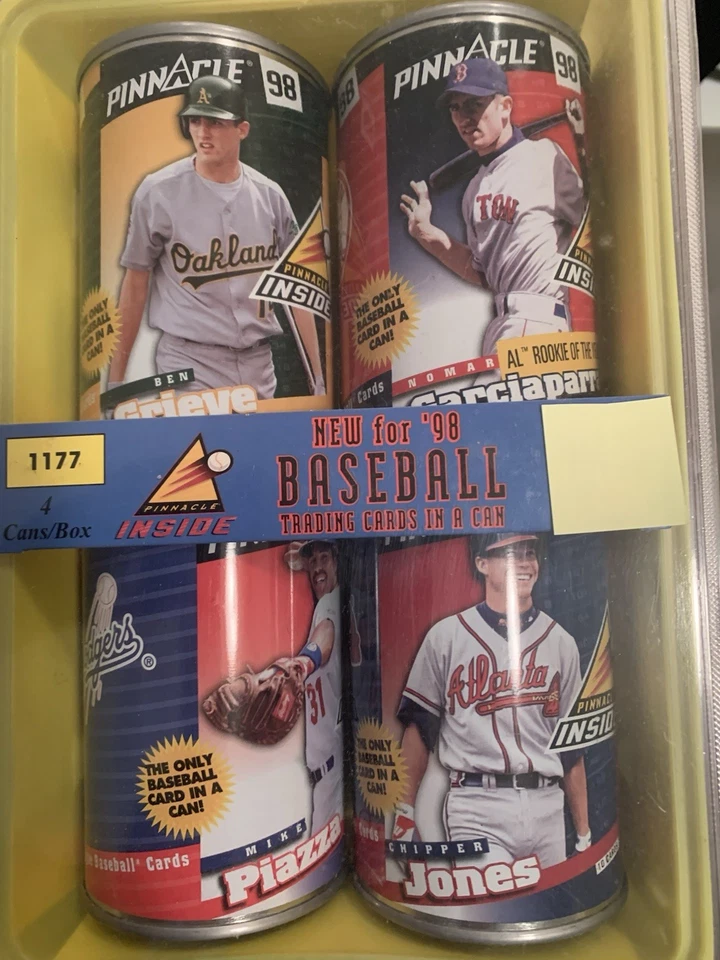 Tarjetas de béisbol Pinnacle 1998 en lata, Garciaparra, Grieve, Piazza, ChipperLot Foto 1 de 3
