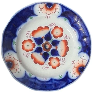 Ancienne plaque bleue 8" anglaise Gaudy hollandaise motif pierre de fer galloise flux - Photo 1/5