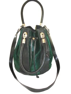 Valentina In Pell Bolso Cubo Cuero Pelo de Pony Negro Verde Hecho en Italia Foto 1 de 4