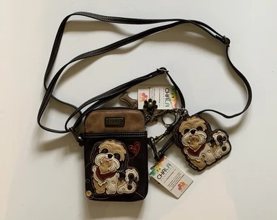 CHALA BROWN SHIH TZU CELL PHONE CROSSBODY 2 ADJUSTABLE STRAPS & COIN PURSE NEW - Image 1 of 4
