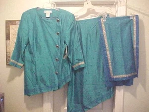 Laura Henson Damengröße 12 blau 3-teiliges Anzug-Set Viskose 3/4-Ärmel Vintage neu mit Etikett - Bild 1 von 12