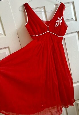CHARMODE Red Sissy Negligee Nightgown Mid Length sheer pleated accordian Dress - Image 1 of 4