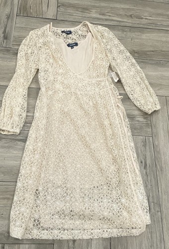 OFF WHITE Abito donna nuovo con etichetta modcloth bianco sporco 2 strati pizzo maniche trasparenti taglia XL