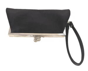 De Colección Negro Bloqueo de Beso Noche Muñequera Cartera Noche Bolso sin asas Retro Glamour - Imagen 1 de 7