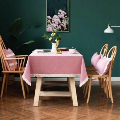 Plain Table Cloth With Tassels Home Kitchen Dining Table Covers Modern Rectangle - Image 1 of 4