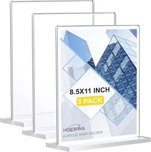 3 Pack Acrylic Sign Holder 8.5 x 11 Clear Display Table Signs Stand, Double - Picture 1 of 7