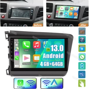 4+64G Carplay Android 13 For Honda Civic 2012-2015 Auto GPS SWC Car Stereo Radio - Picture 1 of 16