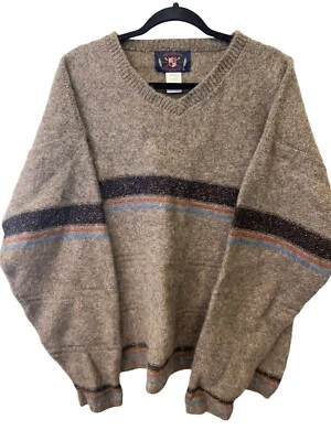 American Portrait V-Neck Stripe Wool Long Sleeve Sweater Brown Men's Size XL - Image 1 of 4
