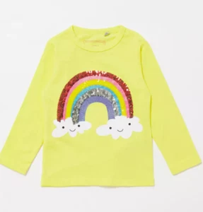 Debenhams Bluezoo - Girls' Yellow Sequinned Rainbow Top - Picture 1 of 3