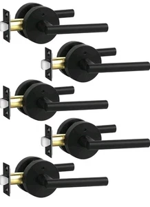 5 Pack Black Door Handles Round Levers Heavy Duty Matte Black Bathroom Bedroom - Picture 1 of 7