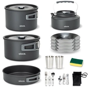 17pcs Camping Cookware Camp Kitchen Set with Kettle, Aluminum Camping Cooking... - Picture 1 of 7