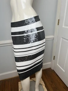 Kate Spade Runway Black White Sequin Cape Stripe  Pencil Skirt 8 - Picture 1 of 15