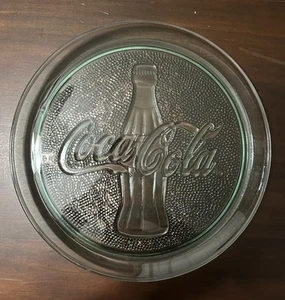 Vintage Coca Cola Logo Clear Green 13" Round Glass Serving Dish Platter Tray - Picture 1 of 4