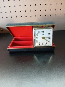 VTG Elgin Travel Alarm Clock and Jewelry Case, Wind Up, Works,  Beauiful Cond - Picture 1 of 5