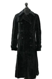 Aquascutum Damen Mantel L schwarz uni lang Zweireihig Samt 100% Baumwolle #71 - Picture 1 of 5