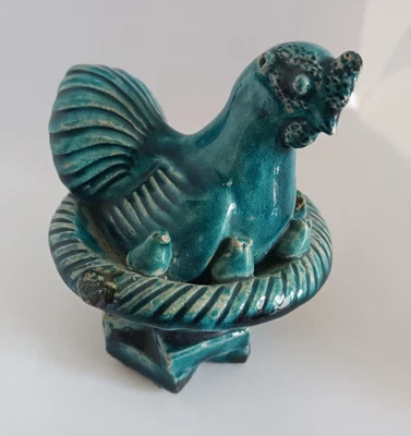 Céramique Turquoise Chinoise Poule Poussins Fécondité Qing - Photo 1/4