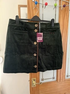 Joe Browns Corduroy Skirt Size 18 Forest Green Gold Buttons Pockets Stretch - Picture 1 of 6
