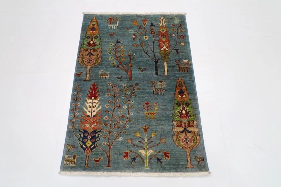 Traditional Tree of Life 3x4 ft  Accent Rug Afghan Hand Knotted Wool  Rug - Image 1 of 4