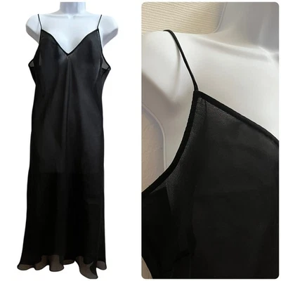 Lingerie Nicole Miller New York preta seda semi transparente longa tamanho 10 média  - Imagem 1 de 4