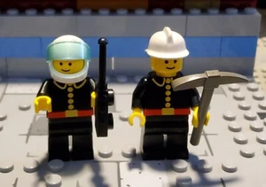 Lego Minifig lot of 2 Classic Town Firemen White Helmet Black Legs 6389 - Picture 1 of 2