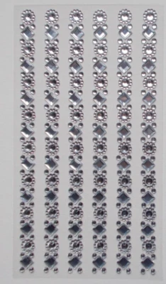 6 Reihen 15 cm lang Sticker Schmucksteine Klar/Silbereffekt Rund Eckig - Bild 1 von 2