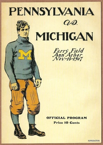UM Michigan vs Pennsylvania 1907 Football Program Official Reproduction Postcard Cover