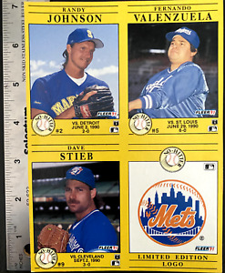 RARE 1991 Fleer Baseball Wax Panel Mets, Randy Johnson, F. Valenzuela Dave Stieb