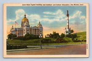 State Capitol,Soldiers, Sailor's Monument Des Moines Iowa Postcard Unposted - Picture 1 of 2