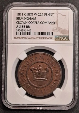 1811 GREAT BRITAIN 1 PENNY BIRMINGHAM CROWN COPPER CO. W-224-NGC AU 55 BN!-d8779 Cover