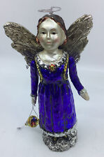 Christmas Holiday Blow Glass Angel Girl Figure Table top Decor Blue Silver Heavy