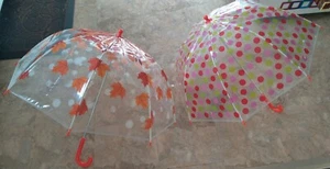 Two Pack: Amazon Basics Kids Clear Bubble Umbrella - Maple Leaf And Dot patterns - Picture 1 of 7