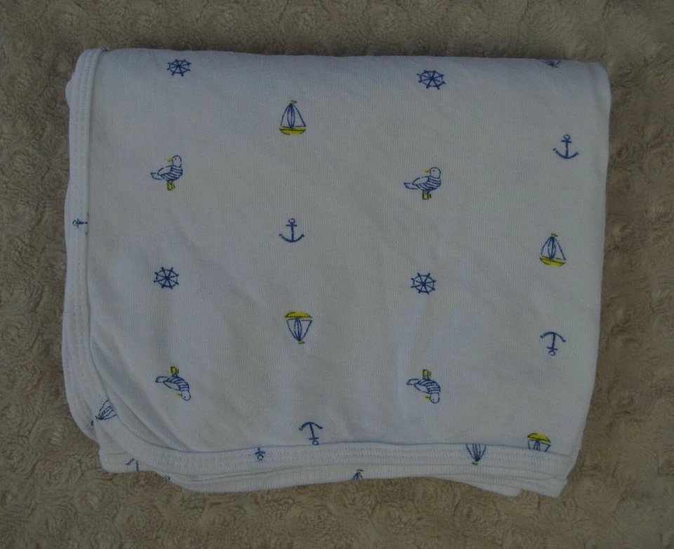 Carter's Seagull 帆船锚船婴儿毯白色蓝色黄色襁褓 — 第 1/4 张图片