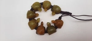 Vintage Hand Carved Jadite Turtle (8) Corded Slip Knot Bracelet - Picture 1 of 10