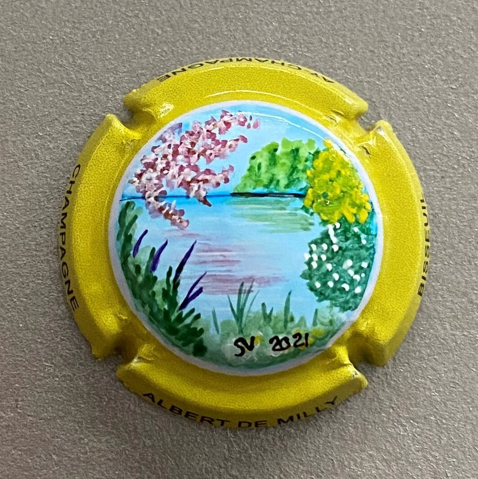 1 Capsule de champagne Palm, Peinte à La Main ALBERT DE MILLY, Paysage Printemps - Photo 1/1
