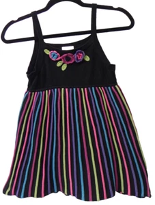 Hanna Andersson Black with Multi Color Rainbow stripes Dress Size 140 (10) Girls - Picture 1 of 5