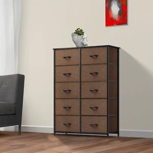 TAUS Storage Dresser 10 Drawer Hallway Drawer Fabric Chest Organizer Brown - Picture 1 of 5