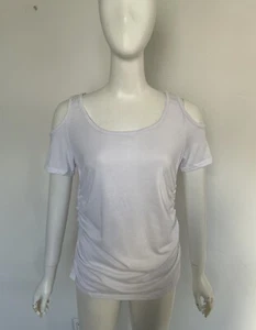 Women's Size L ( Run Smaller) Open Shoulders Detail Cold-Shoulder T-Shirt White - Picture 1 of 6