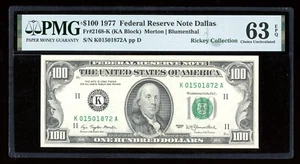DBR 1977 $100 FRN Dallas Fr. 2168-K PMG 63 EPQ Serial K01501872A - Picture 1 of 2