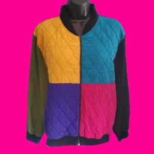 VINTAGE 1990's S.G. SPORT Quilted Colorblock Jacket Lightweight Spring - Picture 1 of 4