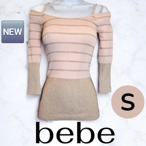 🆕️ New  2000s bebe  Long Sleeves Top & round Neck in Champagne &  Gold - SMALL  - Picture 1 of 19