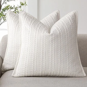 Set of 2 Decorative Cotton Waffle Weave Throw Pillow Covers Euro Shams Cushio... - Picture 1 of 7